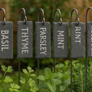Slate Stone Plant Labels Natural Hanging Garden Markers Weatherproof Weather Resistant Seed Tags Metal Stake For Herbs